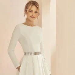 Body De Mariée En Crêpe Manches Longues E351 Bianco Evento