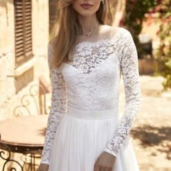 Body De Mariée En Dentelle à Manches Longues E400 Bianco Evento