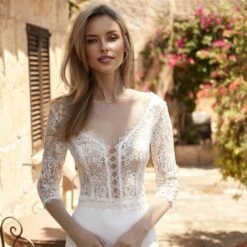 Boléro Mariée Manches 3/4 Bohème Encolure V E411 Bianco Evento