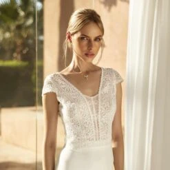 Boléro Mariée Dentelle Bohème Encolure En V E412 Bianco Evento