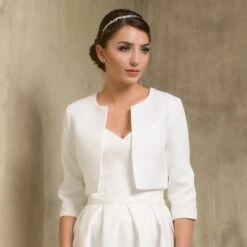 Boléro De Mariage En Jacquard Manches 3/4 Venusta