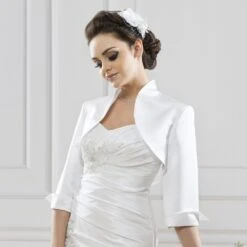 Boléro De Mariage Satin Manches 3/4 Elda