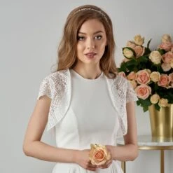 Boléro De Mariée Manches Courte Dentelle Guipure Isabella