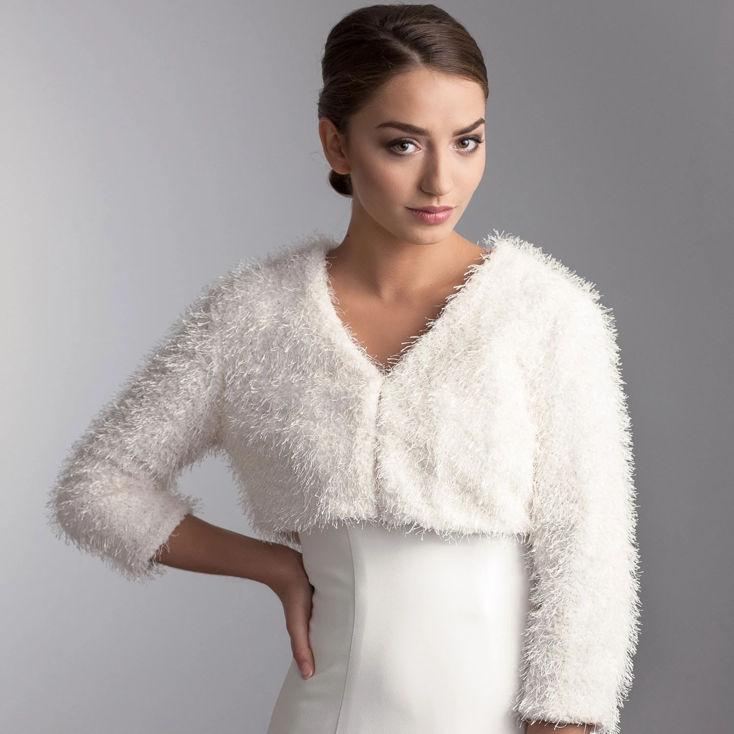 Boléro Mariée Fausse Fourrure Col V Manches 3/4 Appia