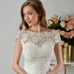 Boléro Mariée Manches Courtes Guipure Ivoire Sylvie