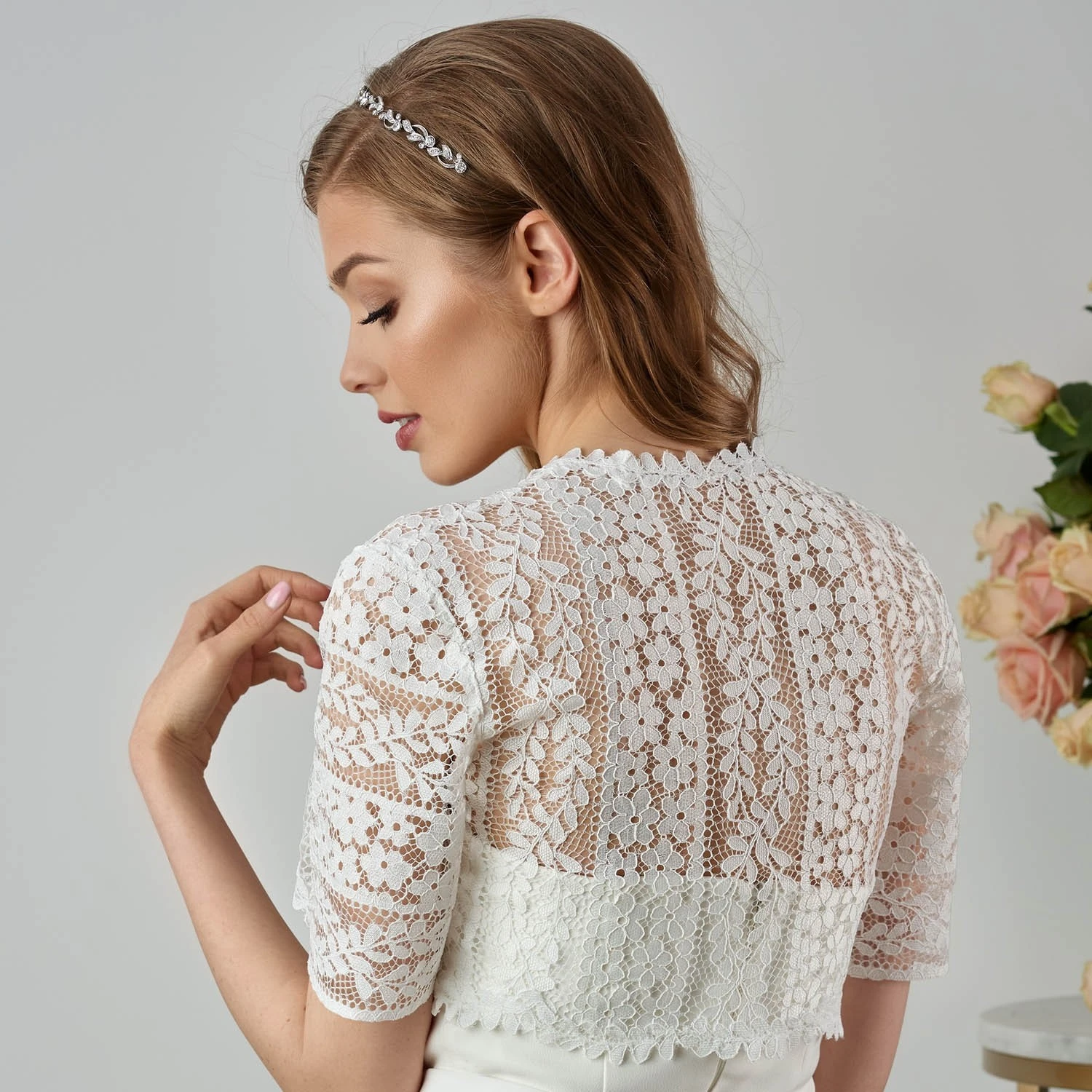 Boléro Mariée Manches Courtes En Dentelle Guipure Carla – Image 2