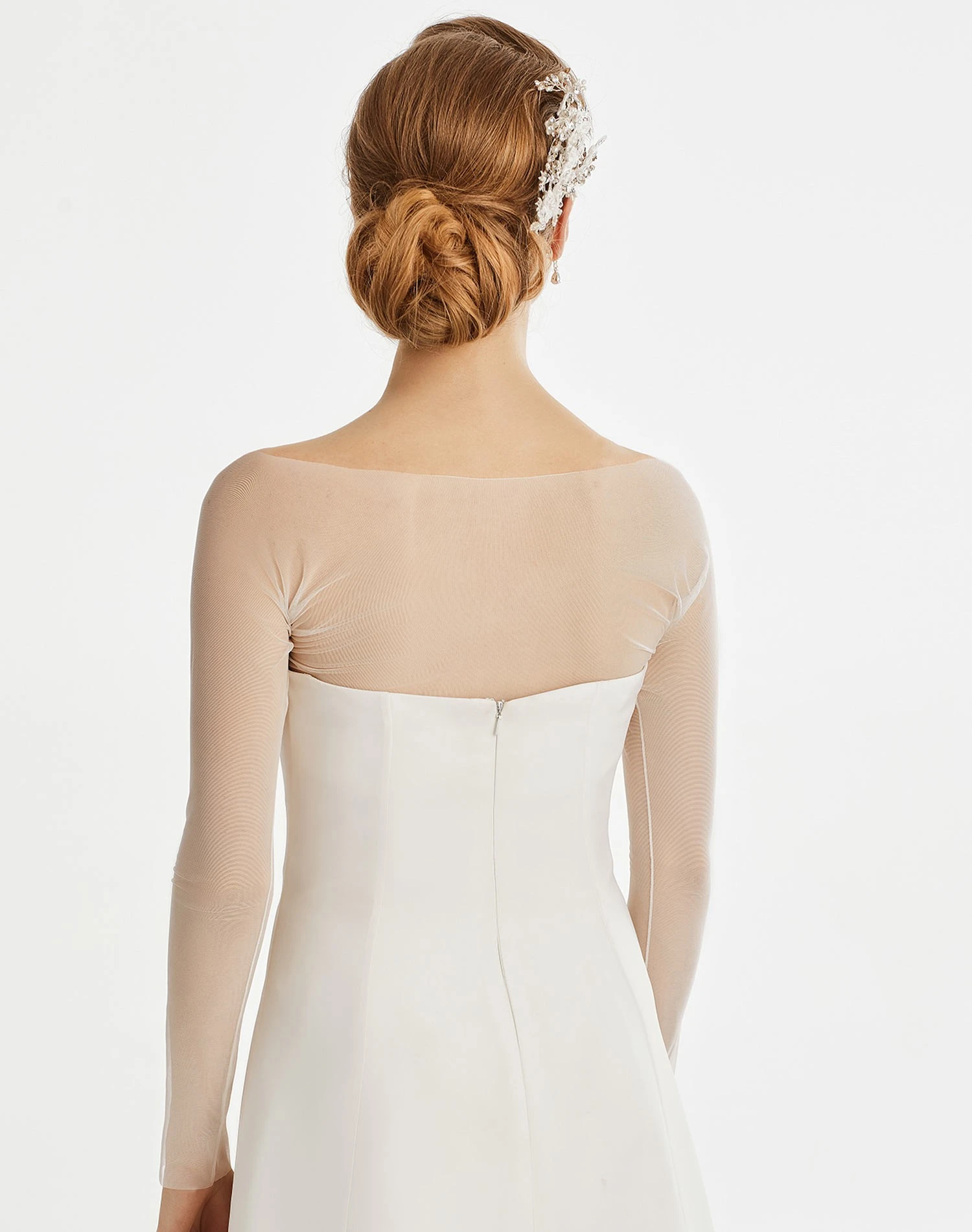 Boléro Mariée Tulle Stretch Ivoire Manches Longues Esther – Image 2