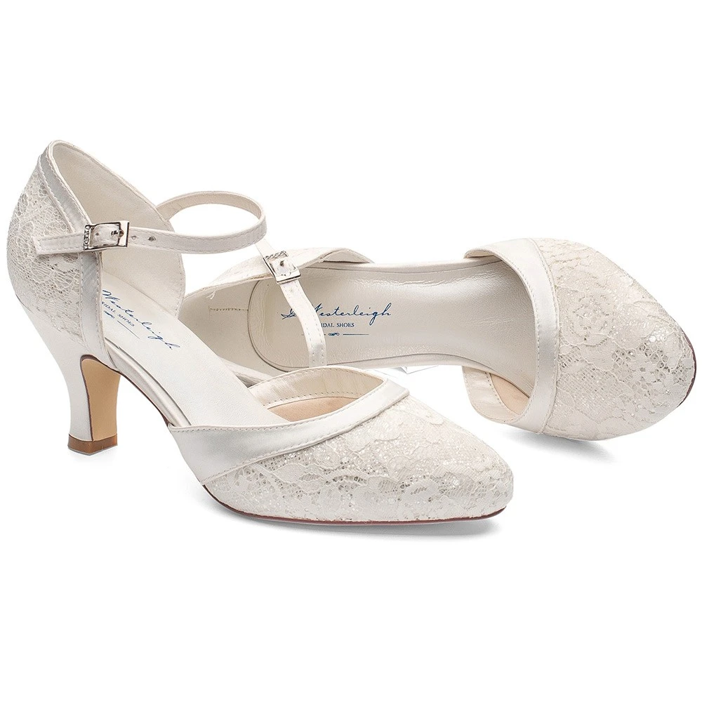Chaussure Mariage à Dentelle Pailletée Bordure Satin Maggie Westerleigh – Image 3