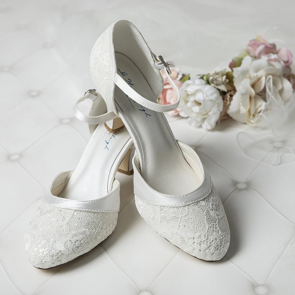 Chaussure Mariage à Dentelle Pailletée Bordure Satin Maggie Westerleigh – Image 4