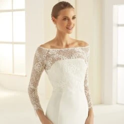 E285 - Bianco Evento – Boléro Mariage Dentelle Manches Longues