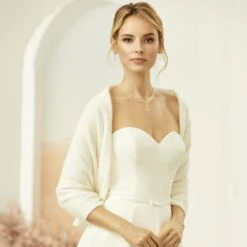 E318 - Bianco Evento - écharpe De Mariée Ivoire Effet Cachemire