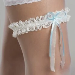 Jarretière Mariage Ivoire Et Bleu Avec Cristal Swarovski