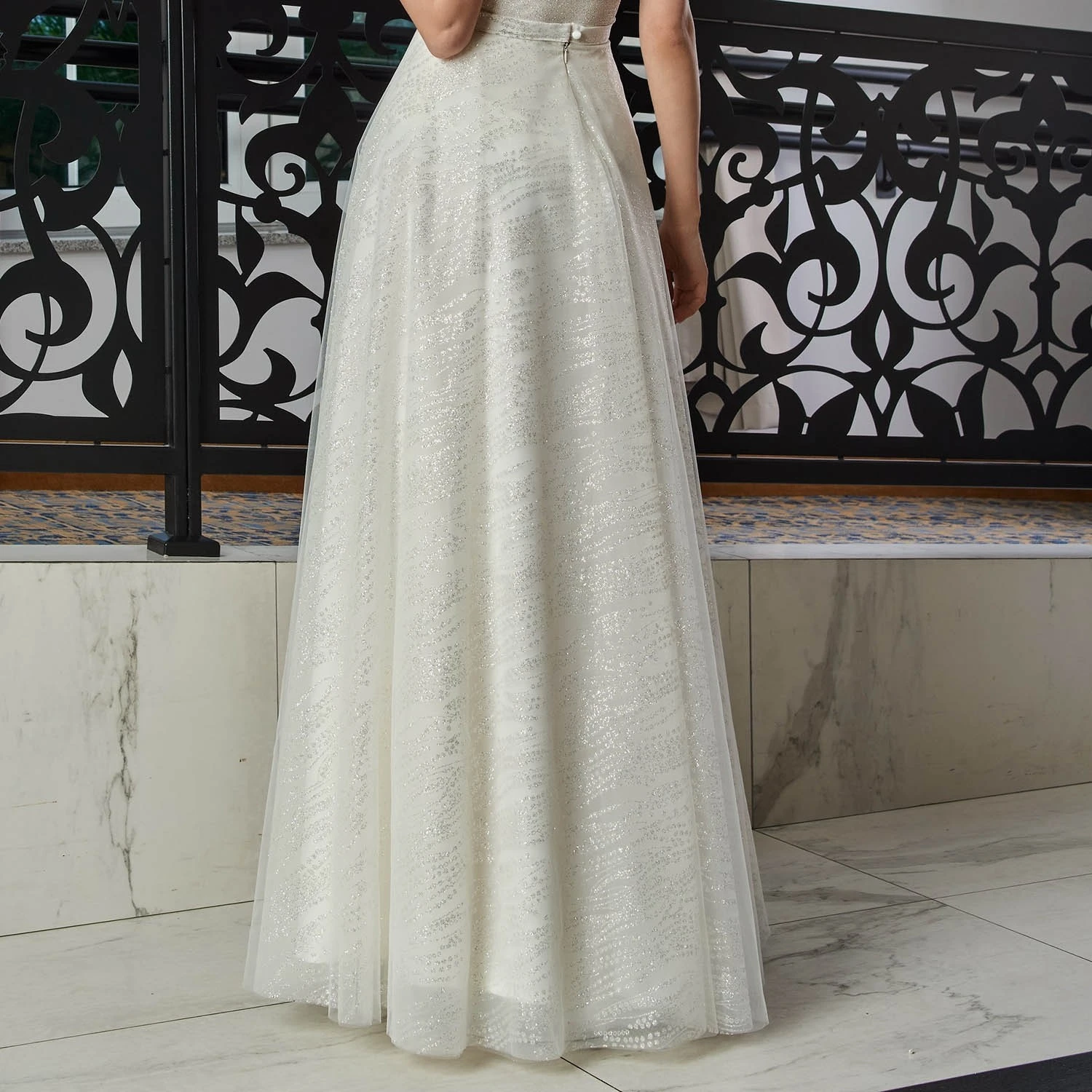 Jupe De Mariage Longue En Tulle Argenté Célia – Image 2