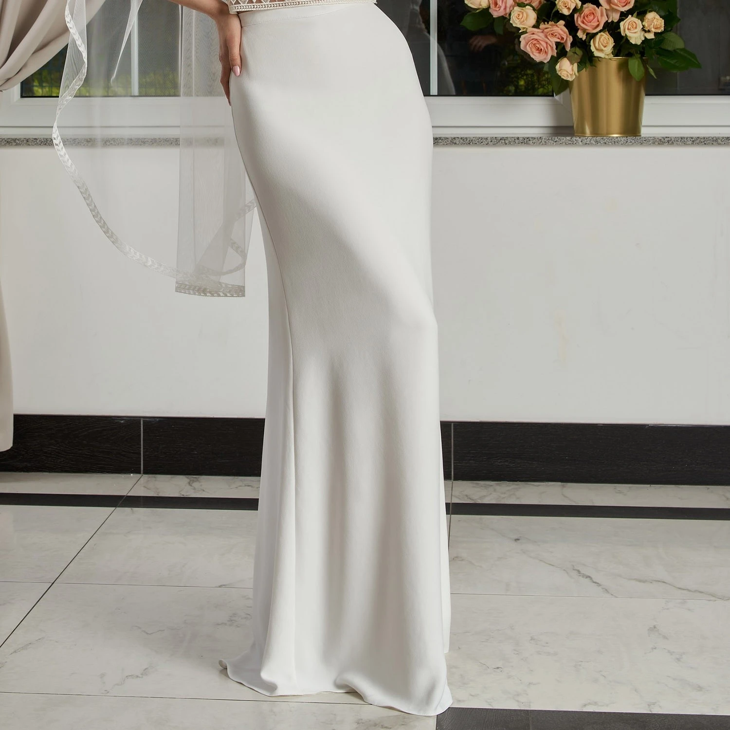 Jupe Mariage Longue En Crêpe Ivoire Kati – Image 2