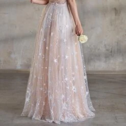 Jupe Mariée Longue Ivoire Beige Brodées D'étoiles Charlotte