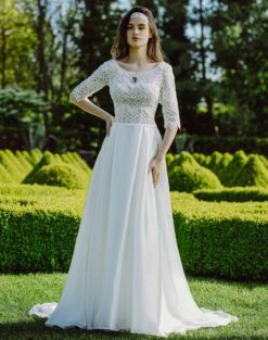 Robe De Mariage Bohème Manches 3/4 Antigone