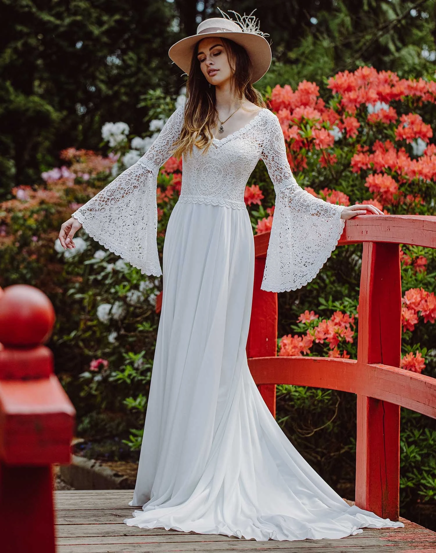 Robe Mariée Bohème Manches Longues évasées Psyché