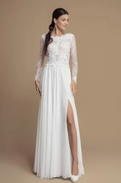 Robe De Mariée Dentelle Manches Longues Jupe Fendue Nora