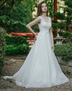 Robe De Mariée Décolleté En V En Tulle Pailleté En Sequins Xena