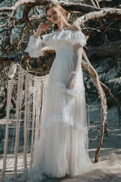 Robe De Mariage Bohème Dentelle Et Tulle à Pois Astéria