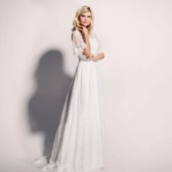 Robe De Mariage Bohème Dentelle à Manches Courtes Brescia