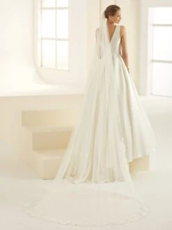 S342 - Bianco Evento Voile Dentelle Avec Sequins