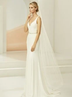 S381 Bianco Evento - Voile Mariée Long Sans Bordure