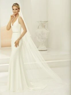 S396 Bianco Evento - Voile Mariage Long Bordure Perles De Verre