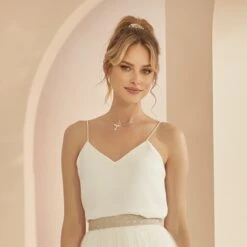 Top De Mariée à Bretelles En Georgette E350 Bianco Evento