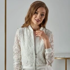 Veste Mariage Dentelle Ivoire Zippée Estelle