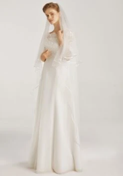 Voile De Mariée Long Ivoire Bordure En Satin Leona