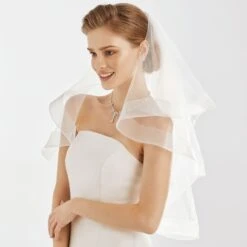 Voile Mariée Mi-long Ivoire à Bordure Crinoline Salvina