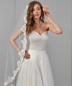 Voile De Mariage Mi Long Bordure Guipure Vinciane