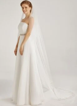 Voile Mariée Tulle Ivoire Bordure Basse Dentelle Nadia