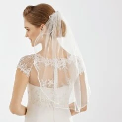 Voile Mariée Mi-long Ivoire Bordure Satin Medea