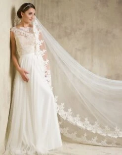 Voile Mariage Très Long Dentelle à Fleurs En Coton Eléonore