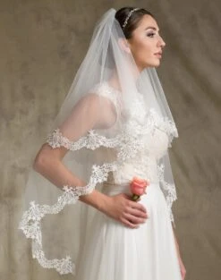 Voile Mariée Avec Rabat En Dentelle Guipure Apolline