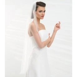 Voile De Mariage Ivoire Mi-long Bordure Festonnée Sans Rabat Fedra