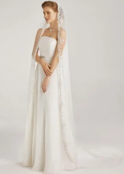 Voile Mariage Long En Dentelle Ivoire Perlée Lucia