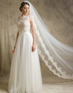 Voile Mariée Très Long Dentelle Guipure Cassiopée